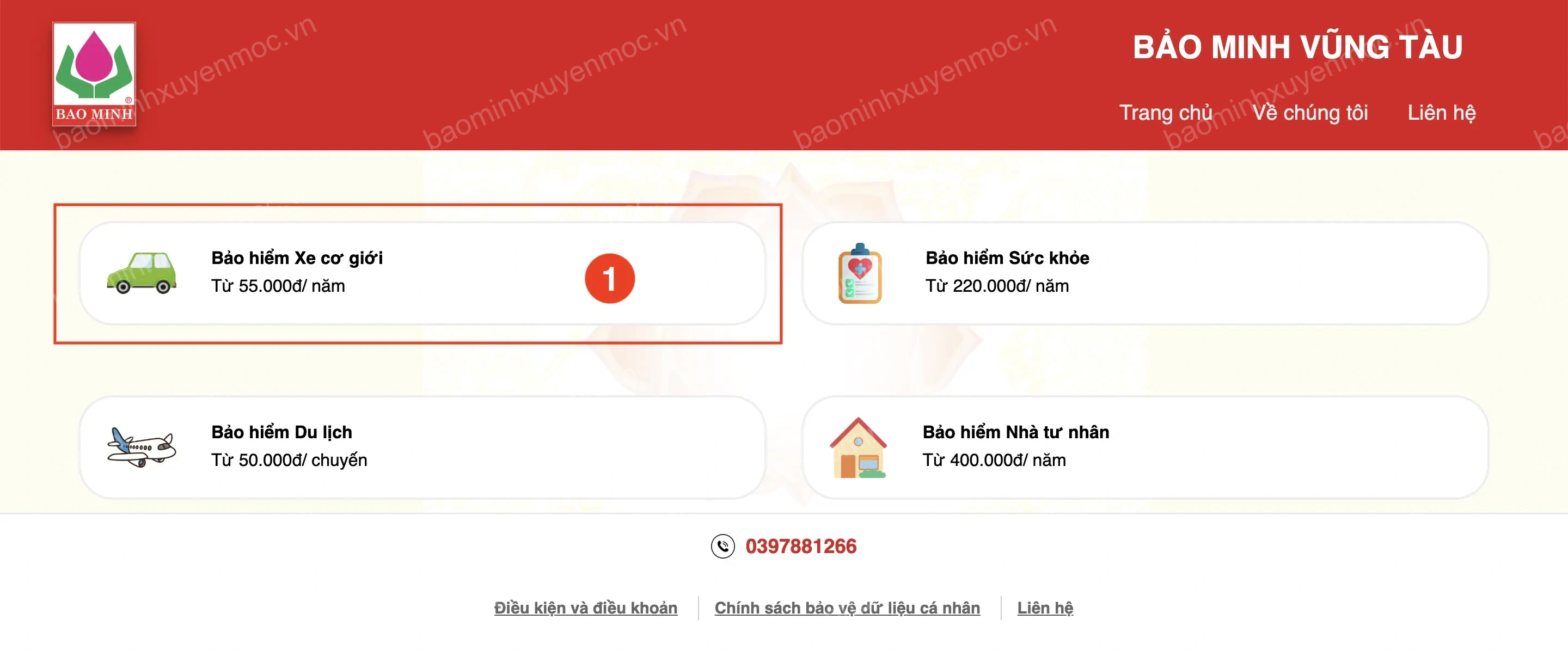 Hình 1. Trang chủ — chọn bảo hiểm xe cơ giới