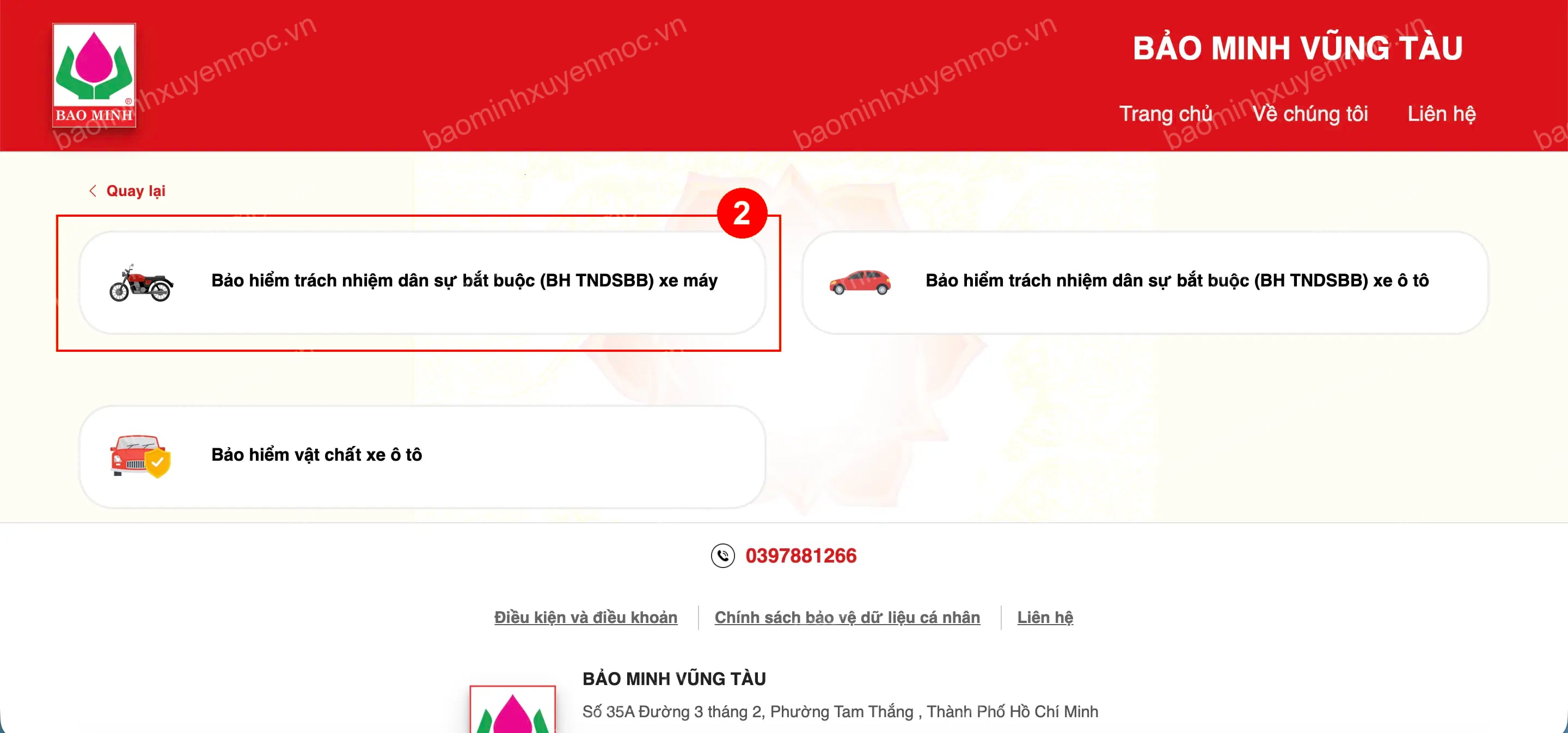 Hình 2. Chọn bảo hiểm TNDS bắt buộc xe máy