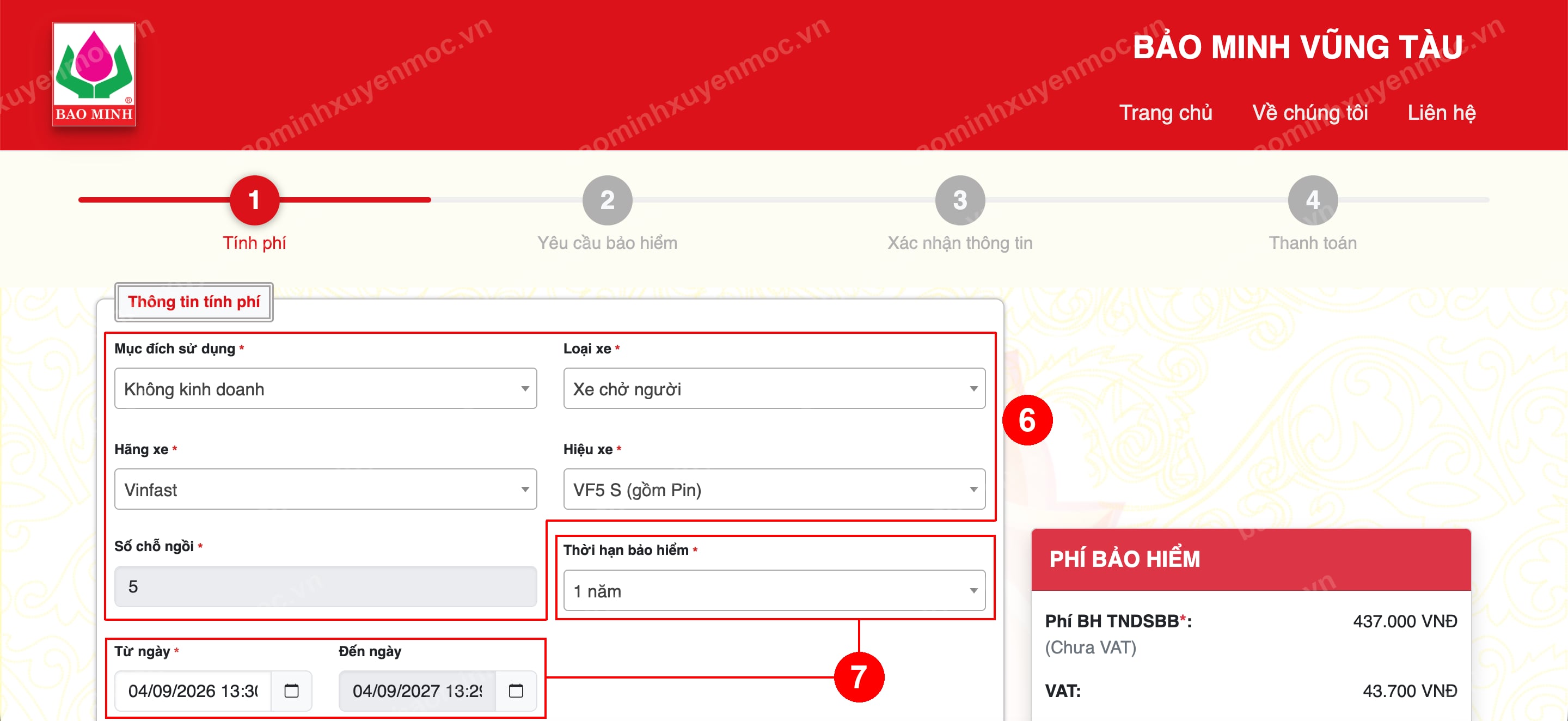 Hình 4. Thông tin xe, thời hạn và thời điểm hiệu lực