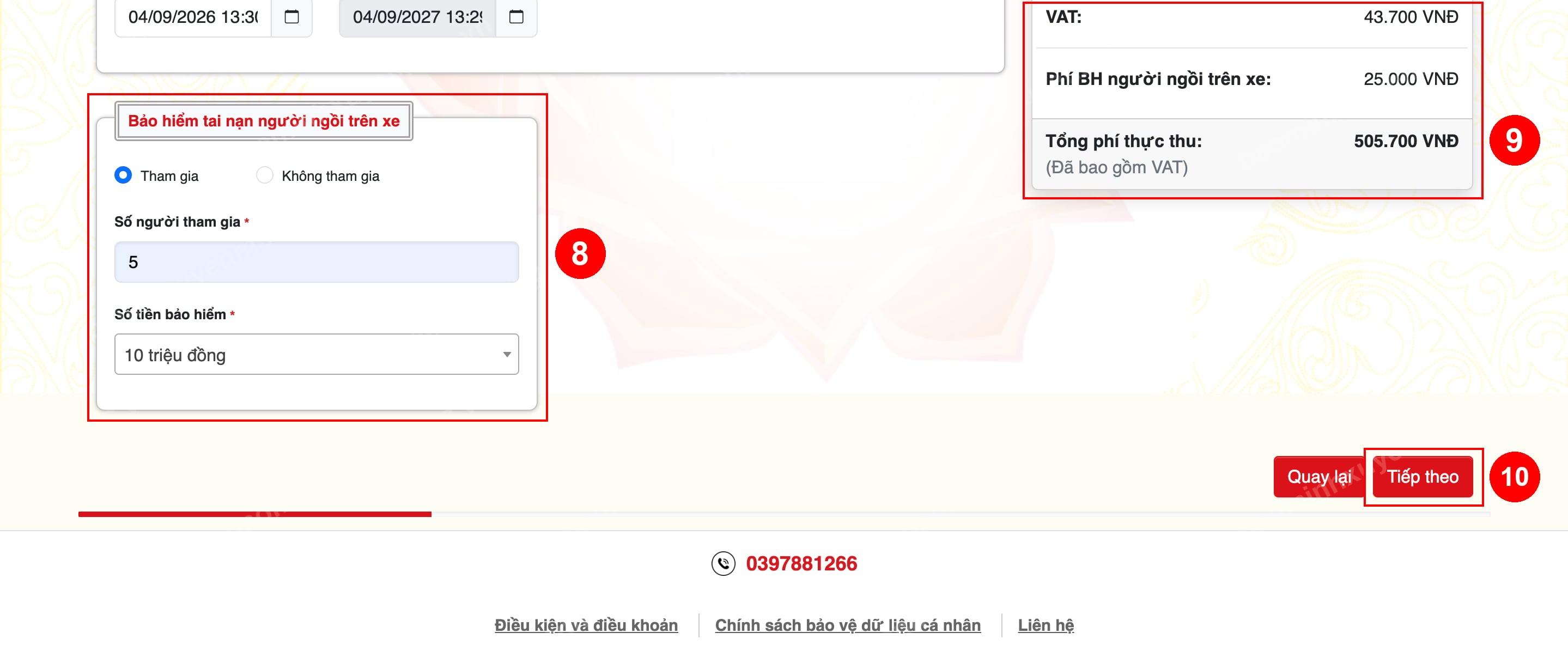 Hình 5. Bảo hiểm bổ sung, tổng phí và tiếp tục