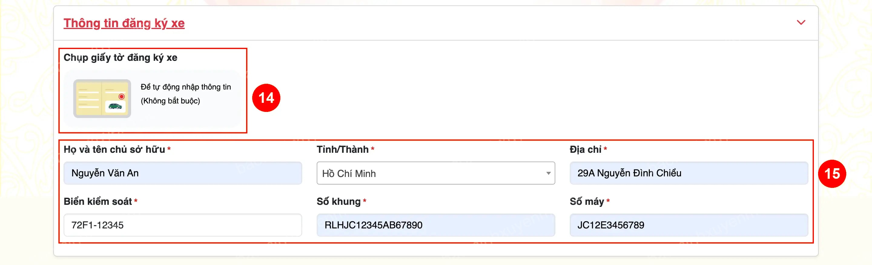 Hình 7. Thông tin đăng ký xe
