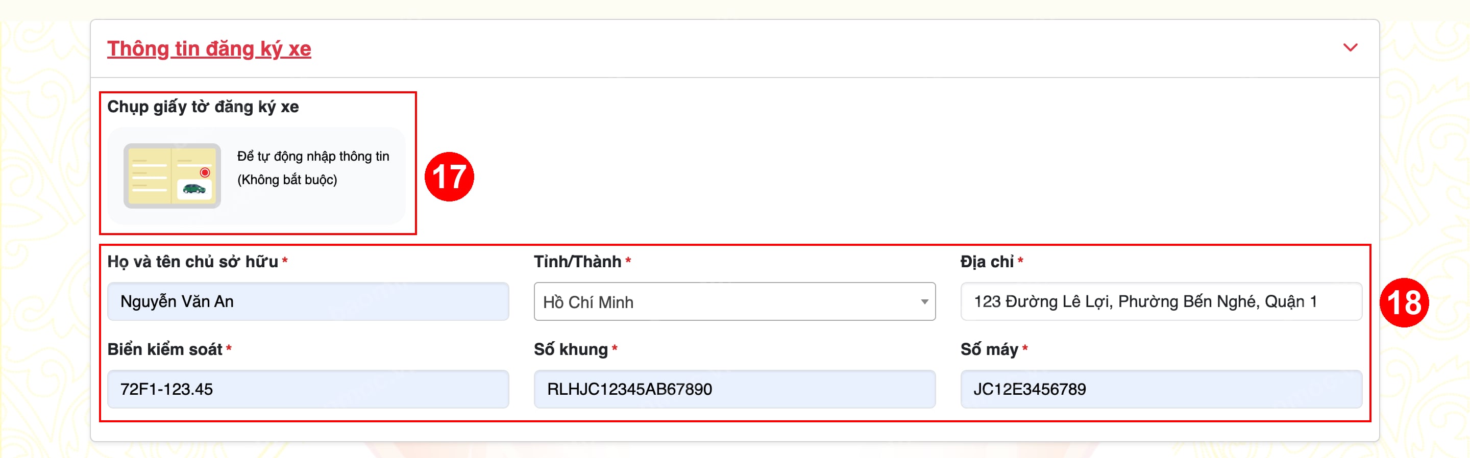 Hình 7. Thông tin đăng ký xe