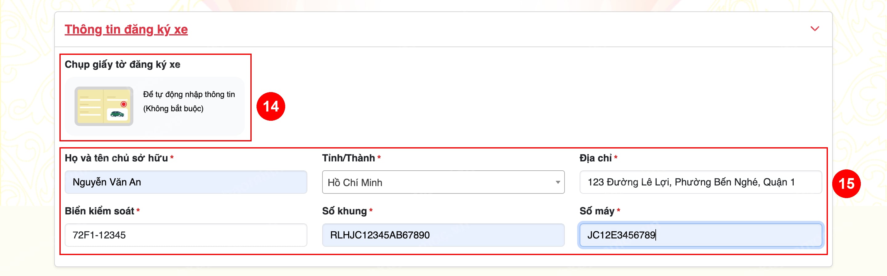 Hình 7. Thông tin đăng ký xe