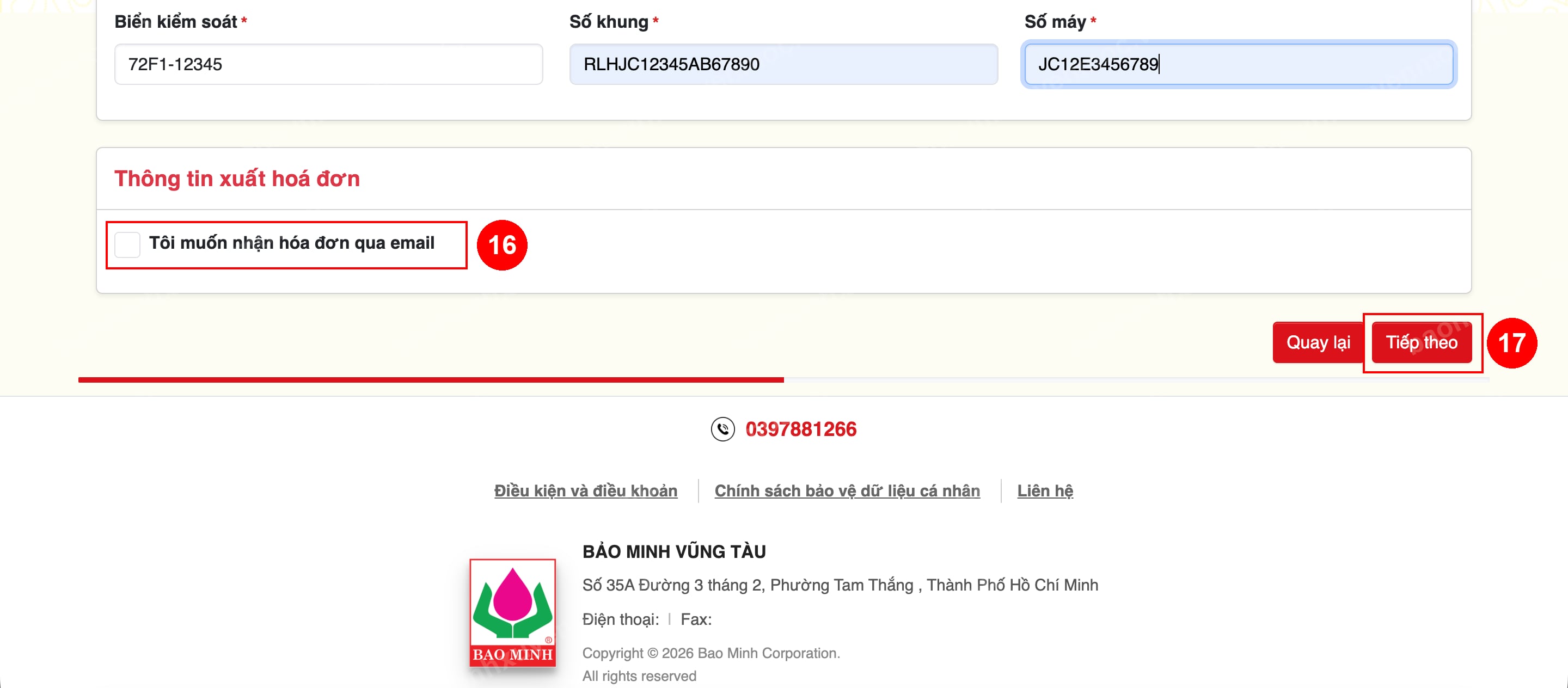 Hình 8. Yêu cầu hóa đơn và tiếp tục