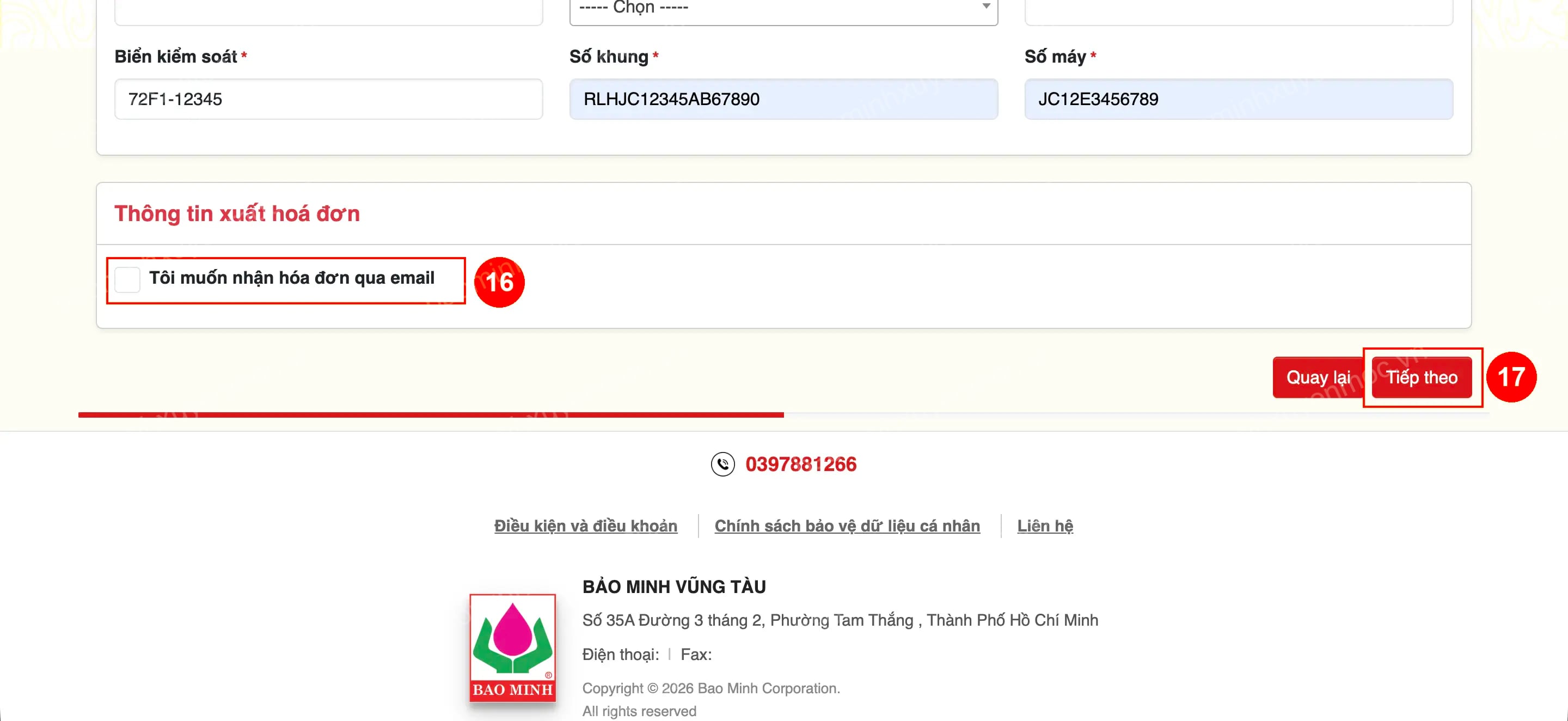 Hình 8. Yêu cầu hóa đơn và tiếp tục