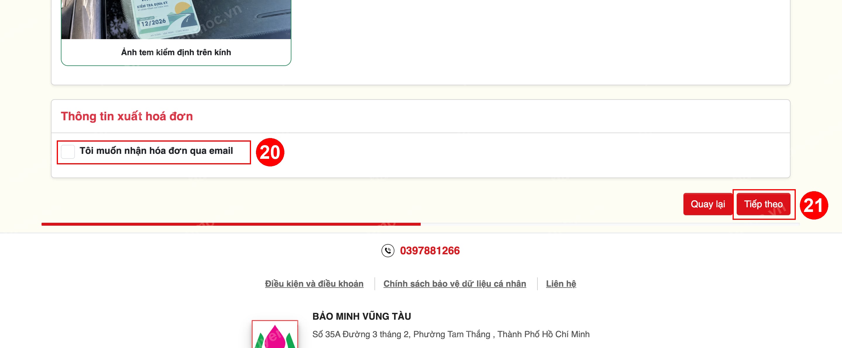Hình 9. Yêu cầu hóa đơn và tiếp tục