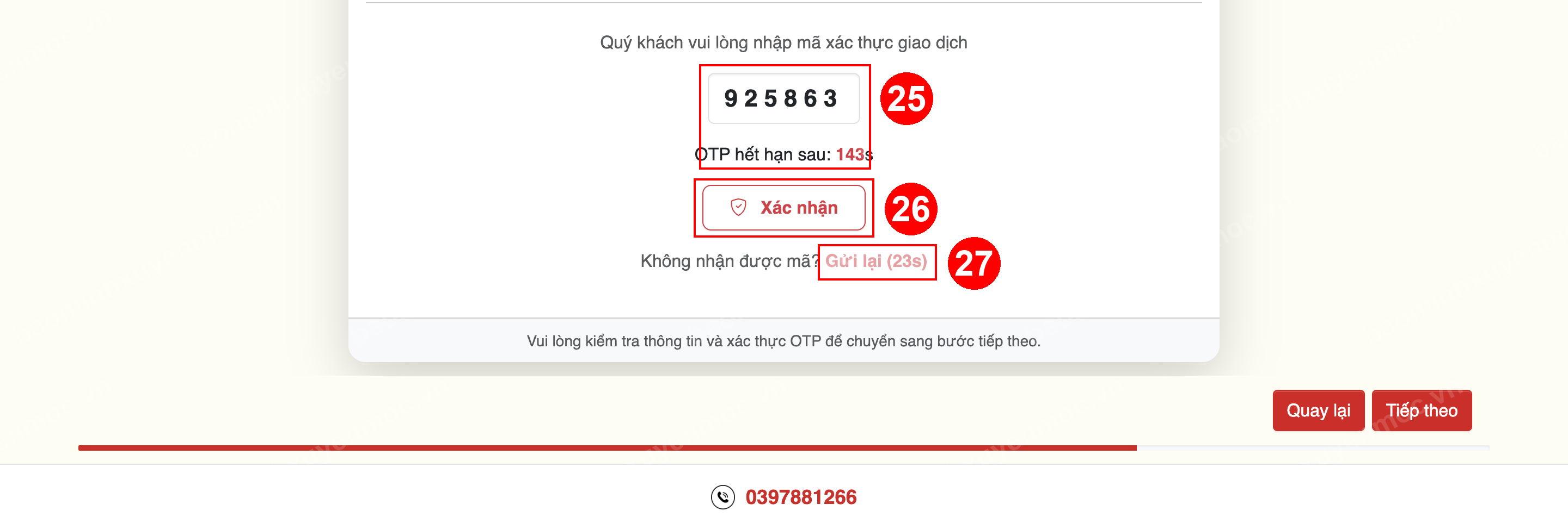 Hình 11. Nhập, xác nhận và gửi lại mã OTP
