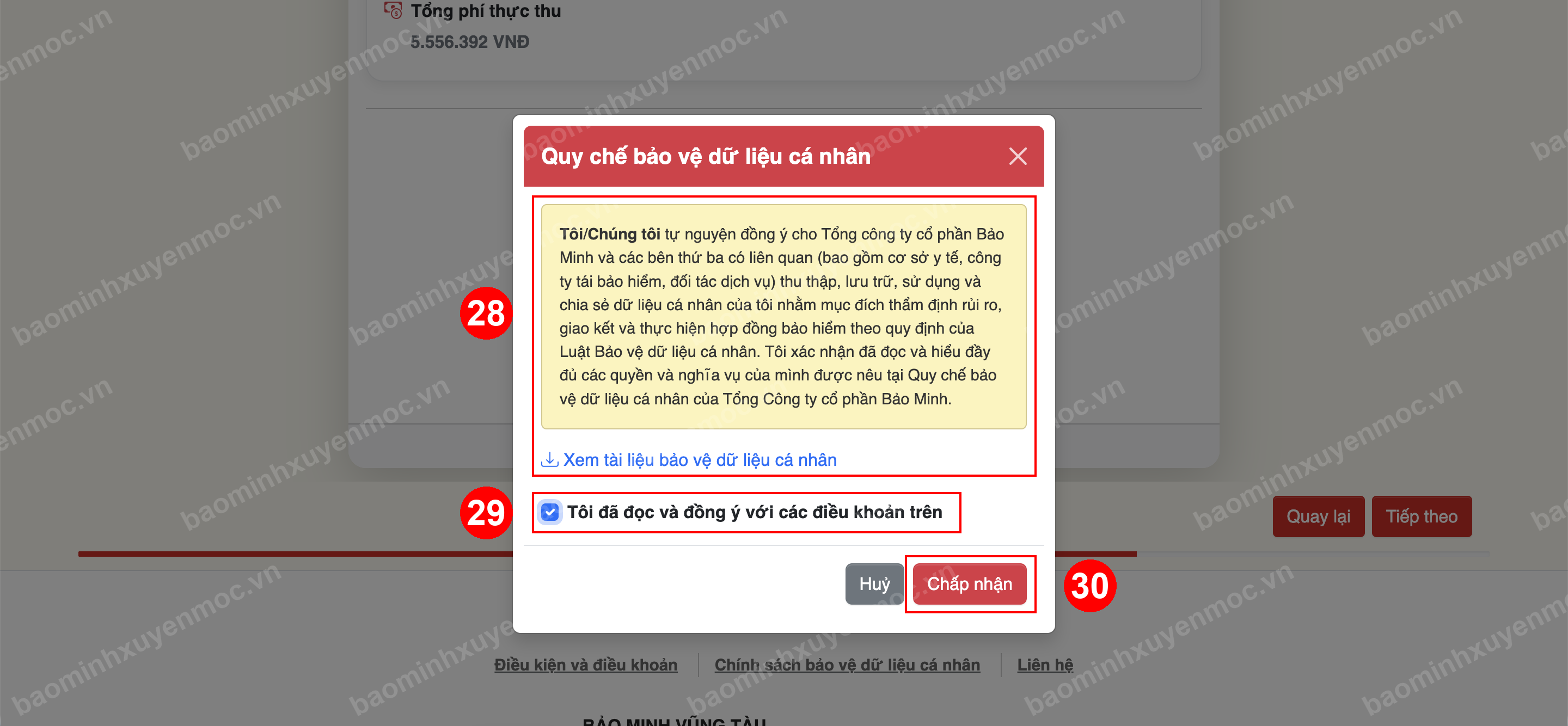 Hình 12. Đọc và xác nhận đồng ý về dữ liệu cá nhân
