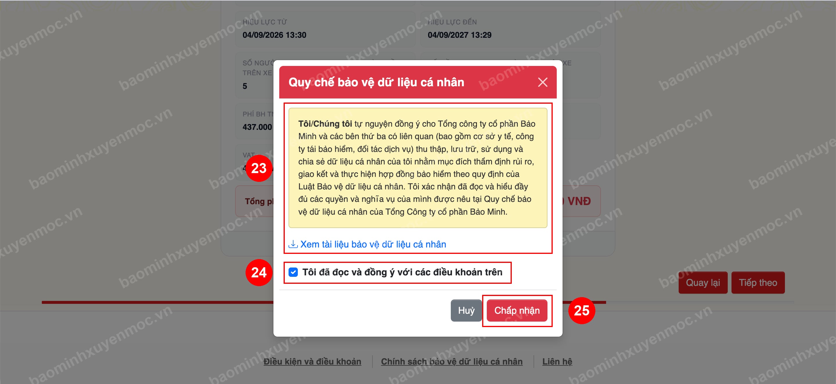Hình 12. Đọc và xác nhận đồng ý về dữ liệu cá nhân