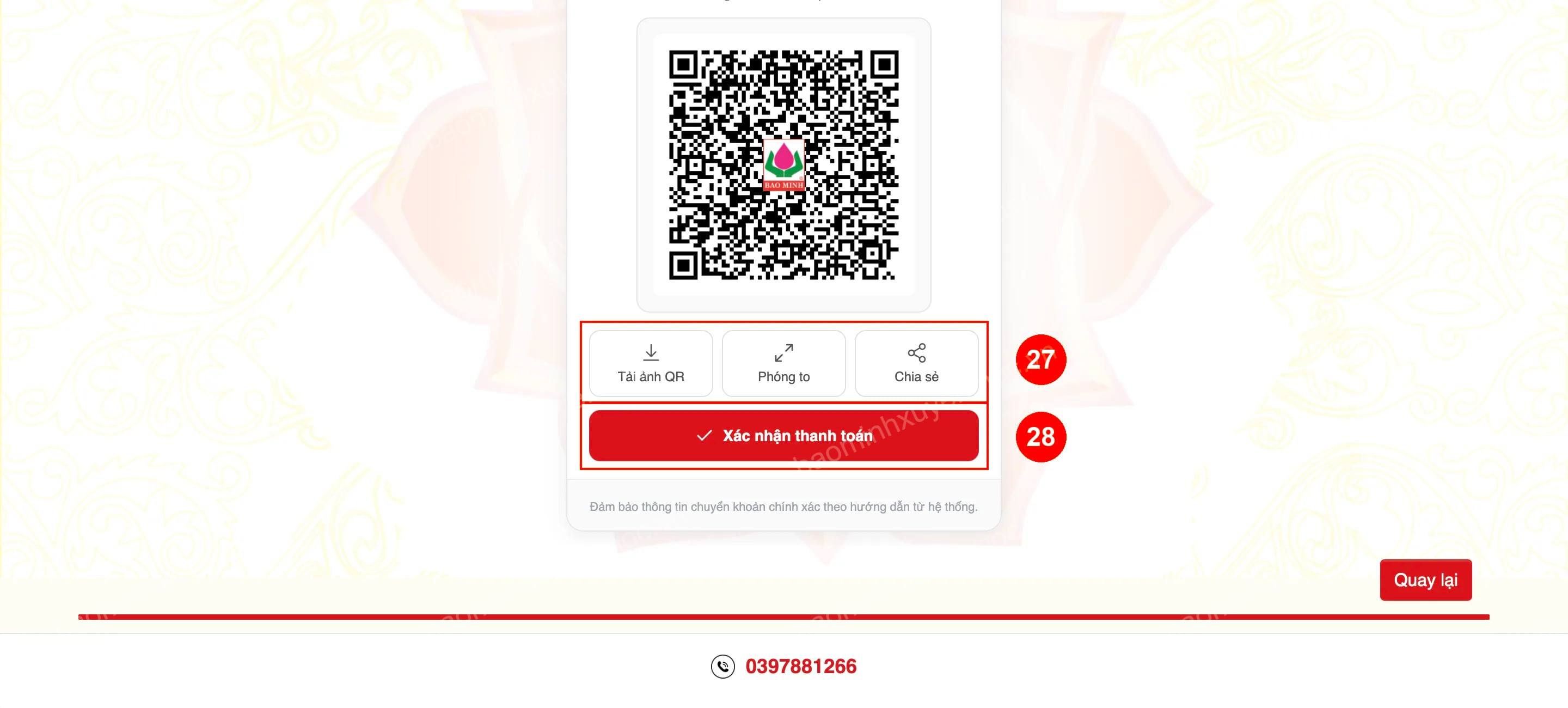 Hình 14. Công cụ QR và xác nhận sau chuyển khoản