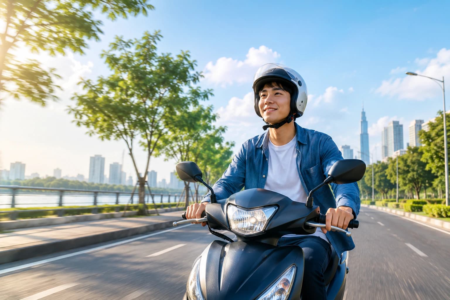 Xe mô tô và lá chắn bảo hiểm tai nạn