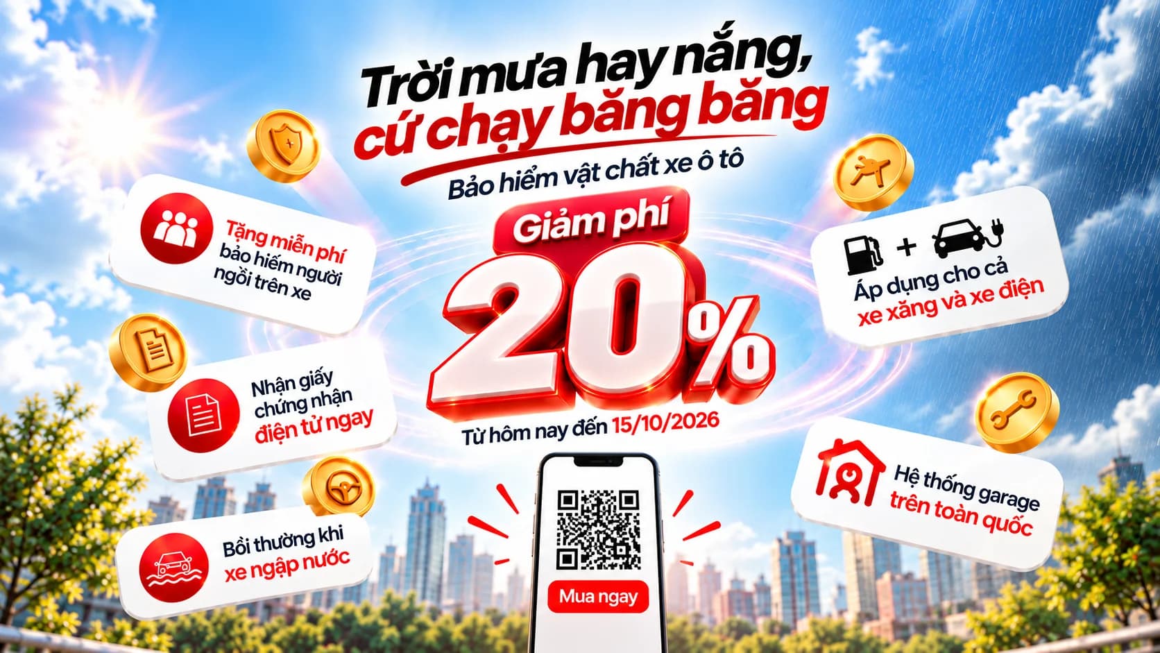 Giảm 20% Bảo Hiểm Vật Chất Xe Ô Tô Mùa Mưa Bão
